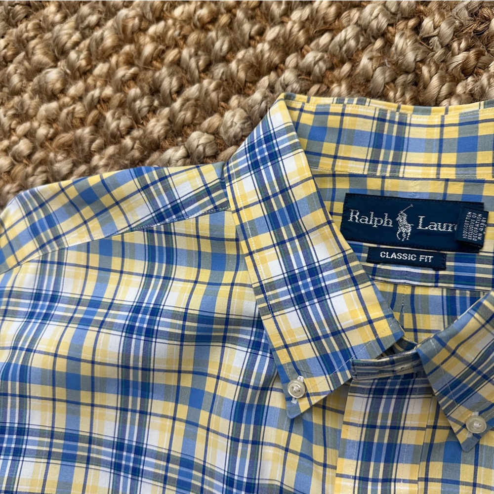 Polo Ralph Lauren Classic Dress Shirt (XL - 17.5 Neck 32/33 Arm) Blue Yellow